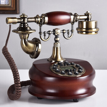 慕予臻实木仿古电话机座机欧式中式时尚创意美式复古电话座机别墅电话 背光免提布绳版-复古双铃