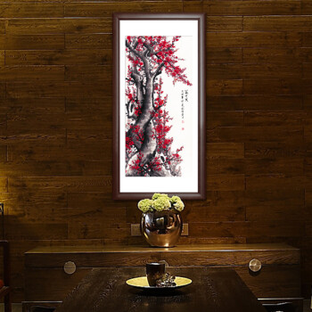 
                                        七彩亿丽 中式客厅壁画 装饰画 卧室有框画 餐厅挂画 玄关画竖版 国画 墙画静物梅花G27 单幅价格 70*140(挂书房)                