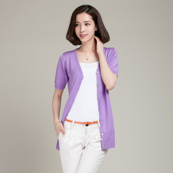 依之皇 夏季空调衫<em>开衫女士短袖</em>糖果色中长针
