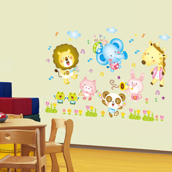 凡雅空间 可移除墙贴 小指挥家 卡通儿童房客厅卧室背景墙贴纸 音乐元素动物 音乐小动物 特大号