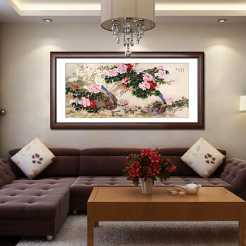 七彩亿丽 中式装饰画 客厅沙发背景墙画 卧室床头壁画 国画有框画 办公室挂画花开富贵G20 单幅价格 40*80(挂书房)
