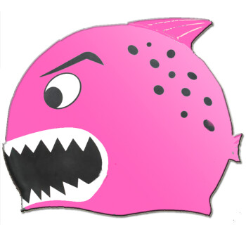 硅胶泳帽 儿童游泳帽 粉色凶狠鲨鱼