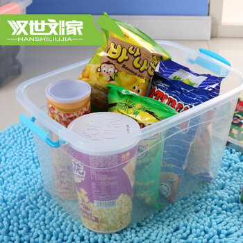 
                                        塑料手提收纳箱整理箱 衣物收纳盒 物品百纳箱零食玩具储物箱 大中小号 无味 透明收 超大号带轮55L蓝                