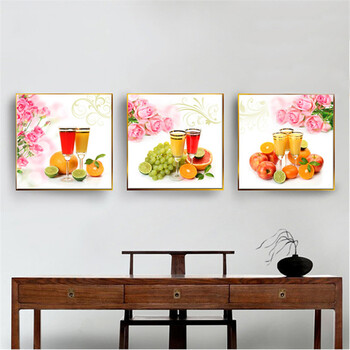 满钻成品钻石画水晶方钻钻石绣5D客厅贴钻卧室三联画餐厅缤纷水果 (自己贴)方钻满钻 140*52厘米(三联)