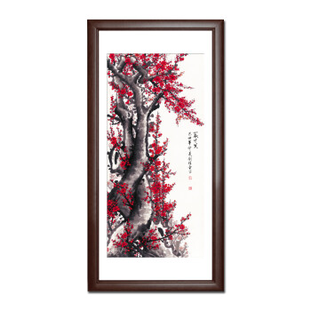 
                                        七彩亿丽 中式客厅壁画 装饰画 卧室有框画 餐厅挂画 玄关画竖版 国画 墙画静物梅花G27 单幅价格 70*140(挂书房)                