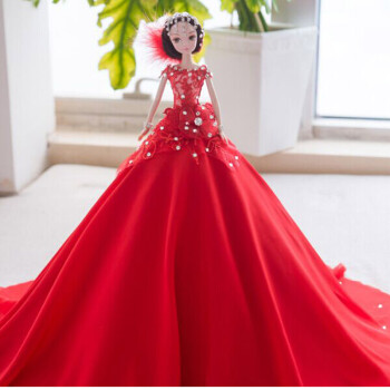 可爱卡通 镶钻水钻婚纱娃娃芭比公主娃娃新娘礼服中国娃娃结婚创意