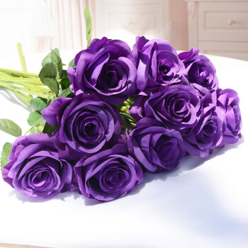 仿真花束假花塑料花干花卉室内绢花艺装饰品摆设 紫色卷心玫瑰10支装
