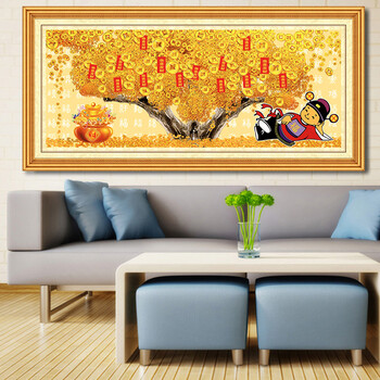 初艺 新款5D魔方钻石画客厅发财树摇钱树财神到财源广进图砖石秀大幅免烫水钻圆钻粘贴钻十字绣 魔方钻发财树 尺寸160X70cm