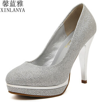 2015夏季新款韩版公主风浅口圆头套脚修面皮女鞋防水台细跟超高高跟鞋