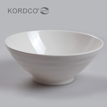 
                                        KORDCO密胺餐具日式味千拉面碗白色仿瓷大碗螺纹面碗家用汤碗商用过桥米线碗大号麻辣烫碗 米白色 8.75英寸22.5x8                