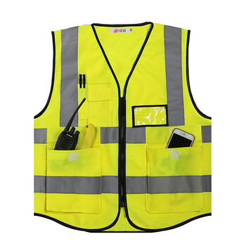 谋福CNMF8004系列反光马甲反光背心救援服荧光马甲作业警示服反光衣骑行环卫施工服可定制（口袋款 荧光黄）