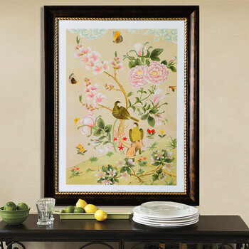 有家 装饰画客厅现代简约餐厅美式挂画牡丹欧式竖版新古典玄关壁画有框画 宽75*高100CM实木框装裱