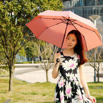 
                                        FaSoLa 轻三折伞 防晒折叠伞 女士晴雨伞 太阳伞 玫红                