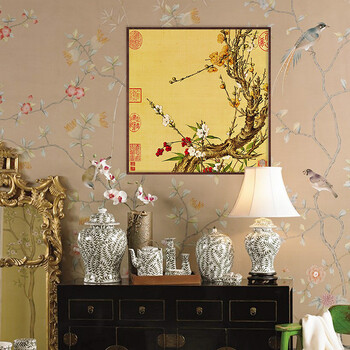 
                                        格丽国画中式装饰画 现代装饰画墙壁画欧式壁画配电箱装饰画客厅挂画 梅花红果 梅花红果 100*100cm实木有框画                