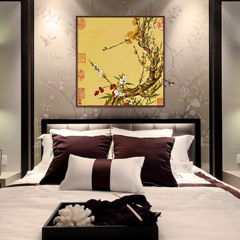 
                                        格丽国画中式装饰画 现代装饰画墙壁画欧式壁画配电箱装饰画客厅挂画 梅花红果 梅花红果 100*100cm实木有框画                