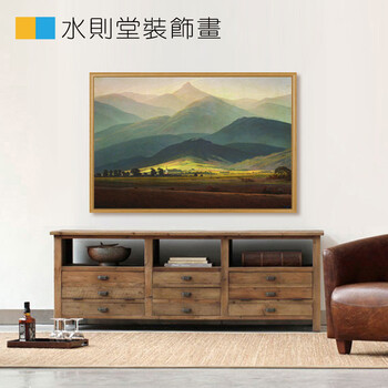 经典欧式挂画 背有靠山 高档风景画客厅沙发背景墙画书房玄关挂画 木纹框 80*120整套尺寸