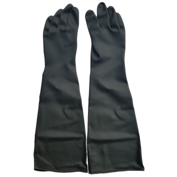 路宁 工业加长耐酸碱手套 乳胶橡胶手套 黑色 60cm