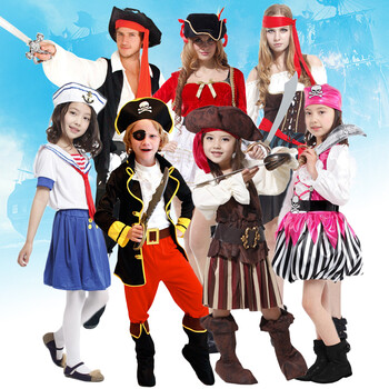 仕彩儿童道具cosplay服装道具化妆舞会海盗水手船长女儿童 桃红海盗装M码
