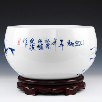 
                                        陶之念 景德镇陶瓷器手绘荷花水浅大金鱼缸 乌龟缸 收藏 虾趣                