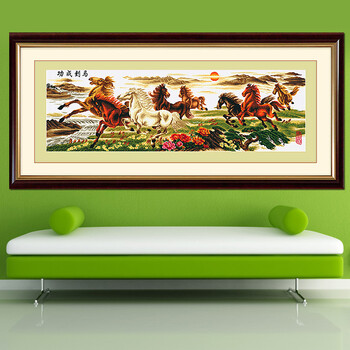 金字塔 十字绣马到成功八骏图 钻石画满钻方钻马到成功 印花十字绣客厅大画 钻石画 八骏奔腾1.9米