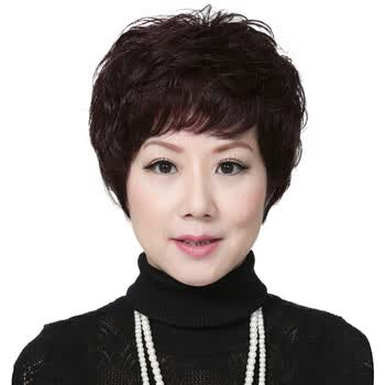 美蝶 时尚中老年妈妈真人发假发女真发 短发卷发女士仿真假头套仿真