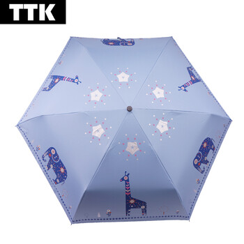
                                        TTK 女士创意雨伞大象户外轻防晒三折叠伞黑胶防紫外线遮阳伞晴雨伞太阳伞雨伞女 藏青色                