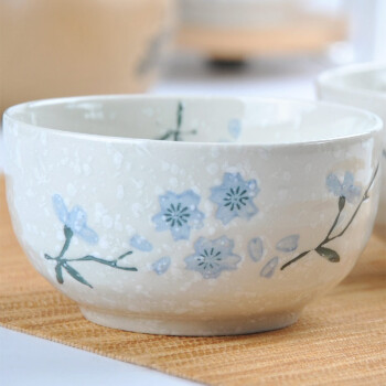 
                                        
                                                            樱之歌纯手绘雪花釉日式素瓷5英寸横纹面碗（4只）                
