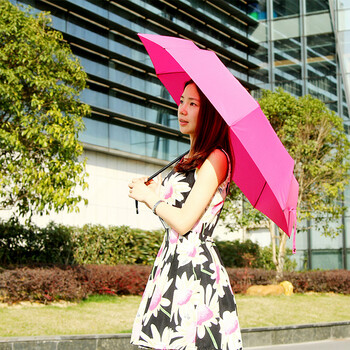
                                        FaSoLa 轻三折伞 防晒折叠伞 女士晴雨伞 太阳伞 玫红                