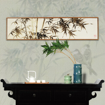 吉祥家 新中式水墨竹子壁画 赏竹 客厅国画装饰画 办公室艺术墙饰 现代简约有框画 沙发背景 壁画赏竹