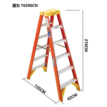 稳耐（werner）T6207CN  玻璃钢工程梯子双侧折叠人字梯2.1米电工梯子电力电信联通工程绝缘梯七步工业梯
