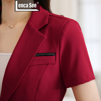 Lenca see 夏款OL职业装女装三件套套裙小西装 时尚韩版修身职业套装女士工作服女 玫红 XXXL