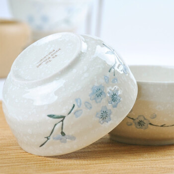 
                                        
                                                            樱之歌纯手绘雪花釉日式素瓷5英寸横纹面碗（4只）                