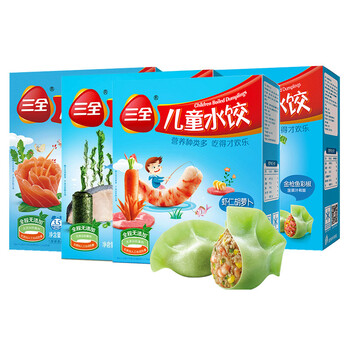 儿童水饺 四口味 300G*4盒 虾仁胡萝卜 鳕鱼海苔 三文鱼荠菜 金枪鱼彩椒