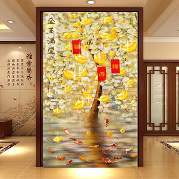 
                                        千尚十字绣客厅新款5d钻石画大幅满钻钻石绣魔方钻摇钱树金玉满堂九鱼聚财金色元宝 高端定制 新款魔方圆钻全贴钻 220*95厘米+多配30%钻+免费补钻+全套工具                