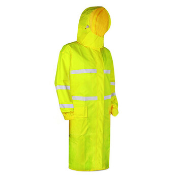 谋福8019荧光黄长款反光连体雨衣保安巡逻交通执勤双层劳保雨衣路政铁路施工警示雨披XL170可定制