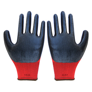 星宇XINGYU劳保手套N528 红丁晴涂胶耐磨防滑耐酸碱机械防油防水薄款透气防护手套企业专享 红丁黑*10包 M码