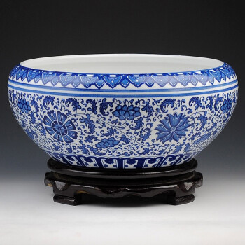 
                                                                                陶之念 景德镇陶瓷器 青花瓷鱼缸 水浅 金鱼缸 乌龟缸 现代时尚家饰摆设 小号                