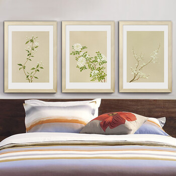 
                                        墙蛙wallwa现代中式书房办公室卧室有框装饰画壁画墙画 满庭芳何志强作品 ABC三联 外框尺寸57cm*77cm                
