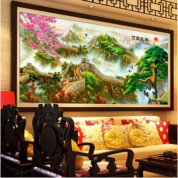 
                                        万里长城山水钻石画 迎客松满钻新款十字绣 圆钻5d客厅风景魔方钻 180*71  厘米水晶圆钻 满钻                