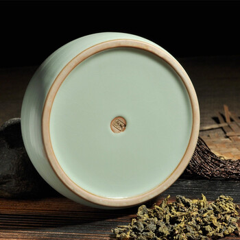 
                                        
                                                                                金镶玉 茶具配件 年年有余茶叶罐 汝瓷花茶罐茶具原矿仿宋汝窑密封储藏罐                
