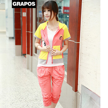 GRAPOS夏季<em>女装</em>少女装彩色拼接短袖<em>外套</em>哈