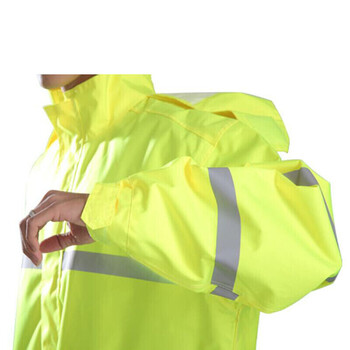 谋福8019荧光黄长款反光连体雨衣保安巡逻交通执勤双层劳保雨衣路政铁路施工警示雨披XL170可定制