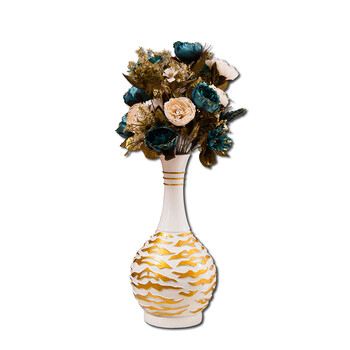 
                                        得美莱斯 欧式简约插花花瓶装饰摆件 家居饰品 干花工艺品 室内装饰礼品 客厅摆设 简约白-套餐3-带2束花                