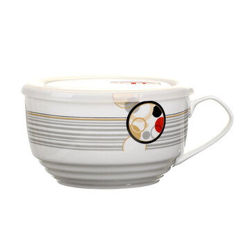 
                                        乐活森 陶瓷泡面杯 加大面碗泡面杯保鲜碗带盖密封可微波炉饭盒韩款 圆舞曲                