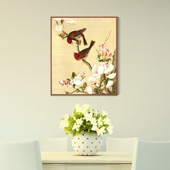 
                                        格丽客厅装饰画中式有框画 郎世宁花鸟画 客厅背景画玄关壁画餐厅挂画新中式别墅喷绘画墙画 花鸟系列一组合 50*70cm                