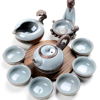 
                                                            尚言坊哥窑茶具套装冰裂家用整套复古简约汝窑釉日式开片功夫陶瓷泡茶杯 1安全装哥窑龙珠壶全组13头+茶筒佛手配件+荔枝                