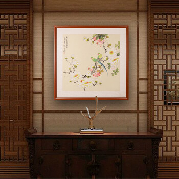 三林堂 装饰字画国画花鸟画工笔画 餐厅玄关床头双联画装饰画 现代花鸟手工画 框和画芯