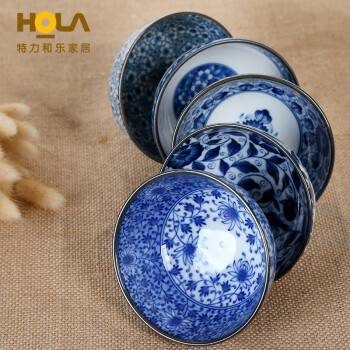 HOLA特力和乐 日本进口古染５入组美浓烧瓷器米饭碗套装原特力屋