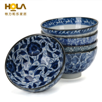 HOLA特力和乐 日本进口古染５入组美浓烧瓷器米饭碗套装原特力屋