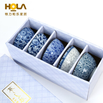 HOLA特力和乐 日本进口古染５入组美浓烧瓷器米饭碗套装原特力屋